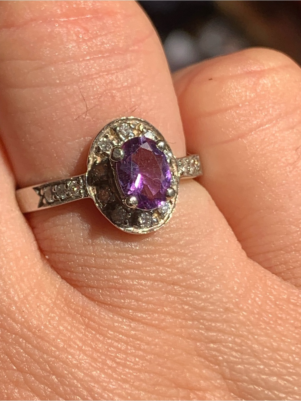 14k Gold Amethyst Diamond Halo Ring - Picture 6 of 9